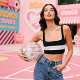 Kuangmi Rose - Pink Patterned Basketball - Size 6/7, Moisture - Absorbing PU, Ideal for Multi - Venue Ideal for Multi - Venue Play